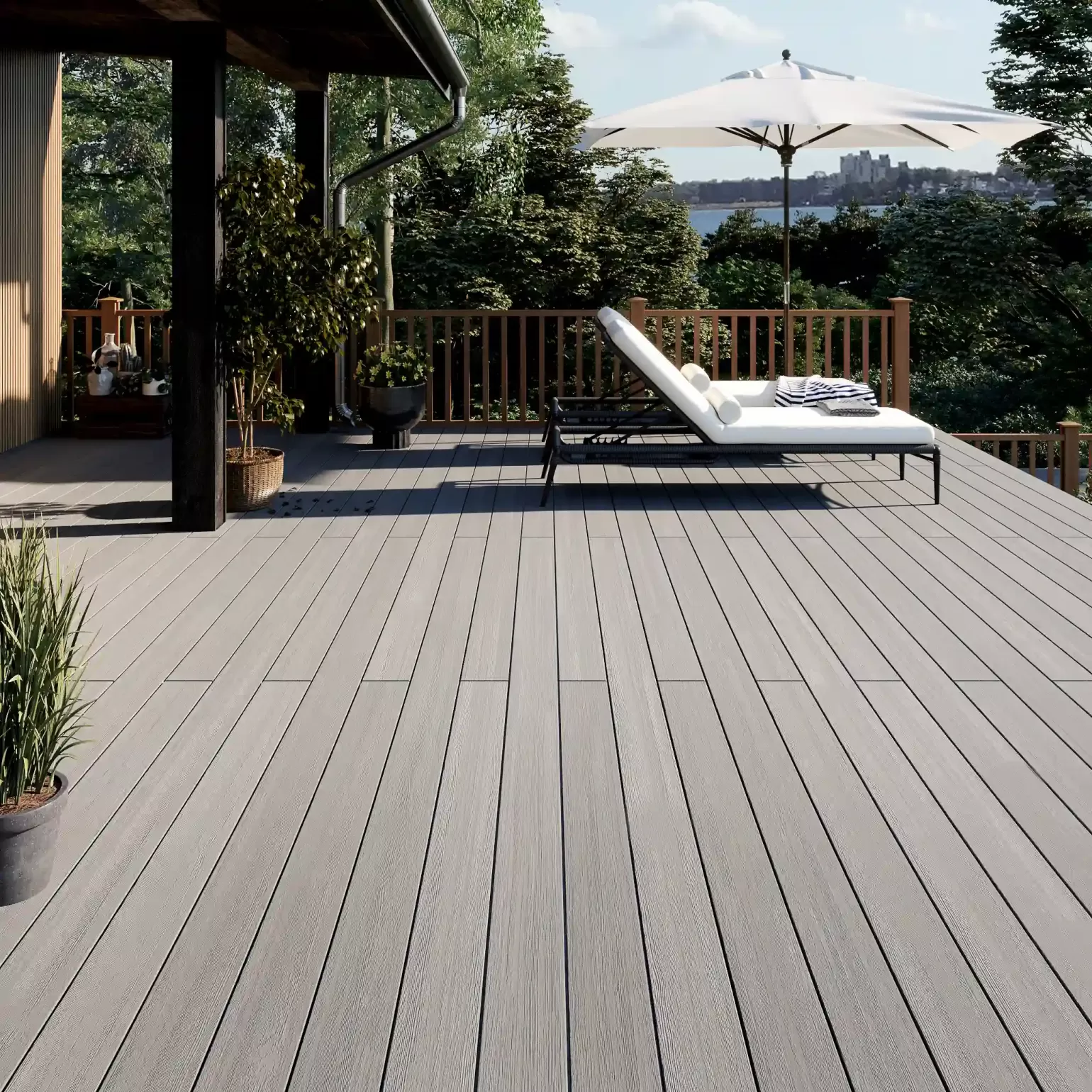 How to clean composite decking
Once you’ve gathered your equipment, you’re ready to give your deck a summer-ready spring clean.
	Remove all outdoor furniture from your deck. Once the area is clear, prepare your decking by giving it a good sweep and removing any leaves, dirt, or debris.
	Wash your decking with a solution of warm soapy water that you’ve mixed in your bucket. If you’re cleaning composite decking with vinegar, pre-mix your solution of 240 ml vinegar and 4 litres of water and complete the washing process.
	Scrub your decking with a soft bristled brush to remove any stubborn dirt or stains and to ensure it looks spic n span. If you have stubborn stains, soak the area a bit in the soapy solution and then scrub it clean.
	Rinse your decking thoroughly with clean water to remove all the soap or vinegar residue. When the water runs clean, the job is done.